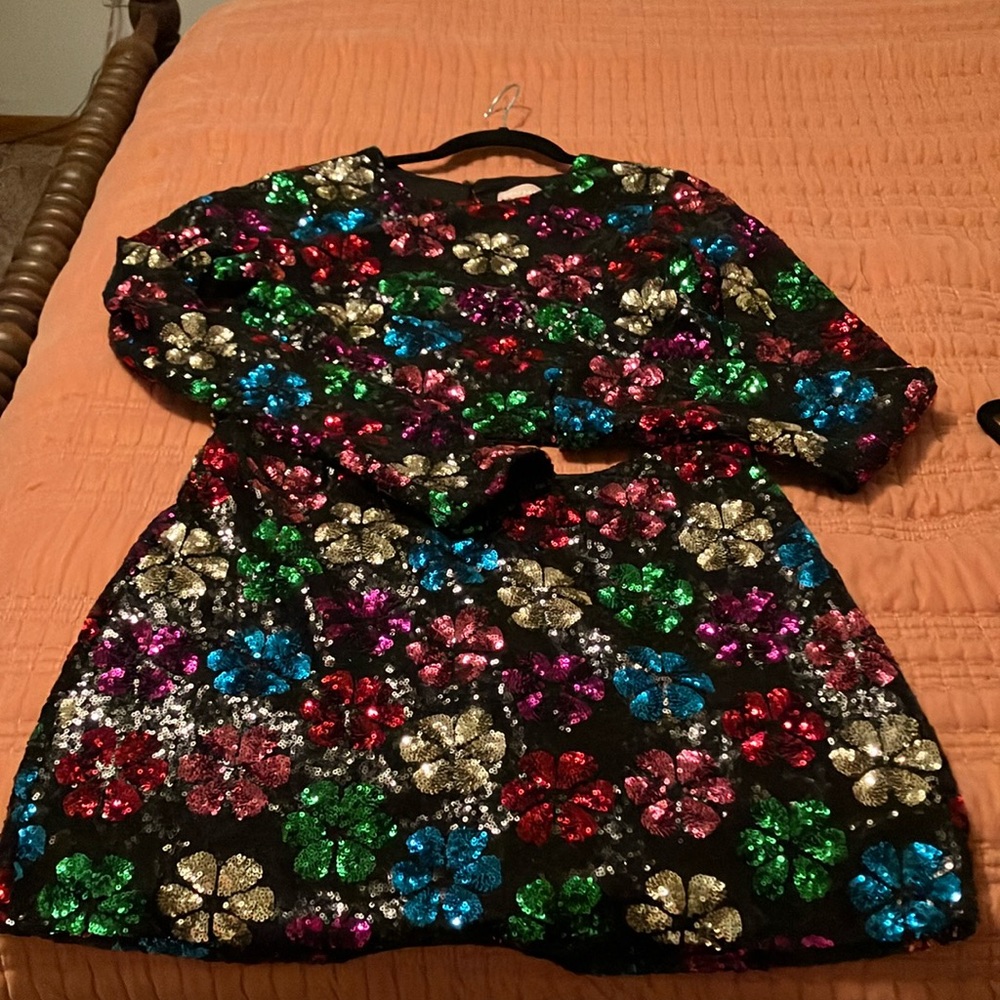 Black Sequin Floral Party Dress - Multicolor